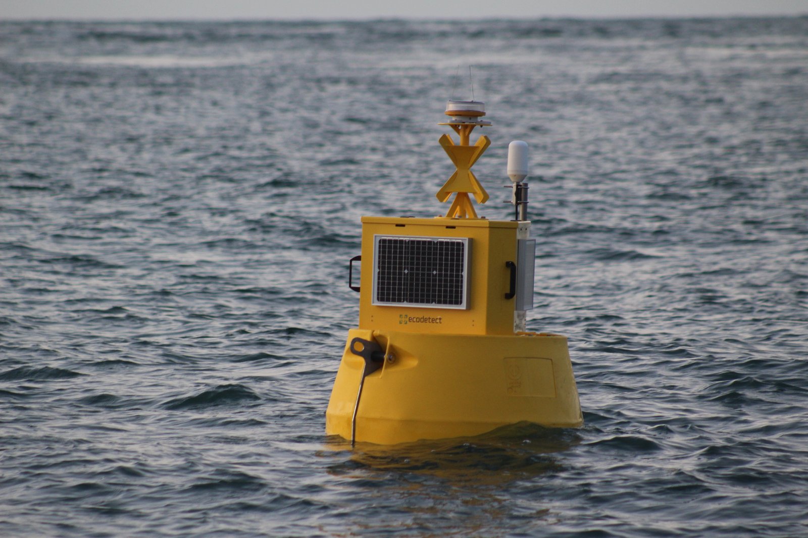 Ecodetect communications buoy Gwylan at sea off South Wales
