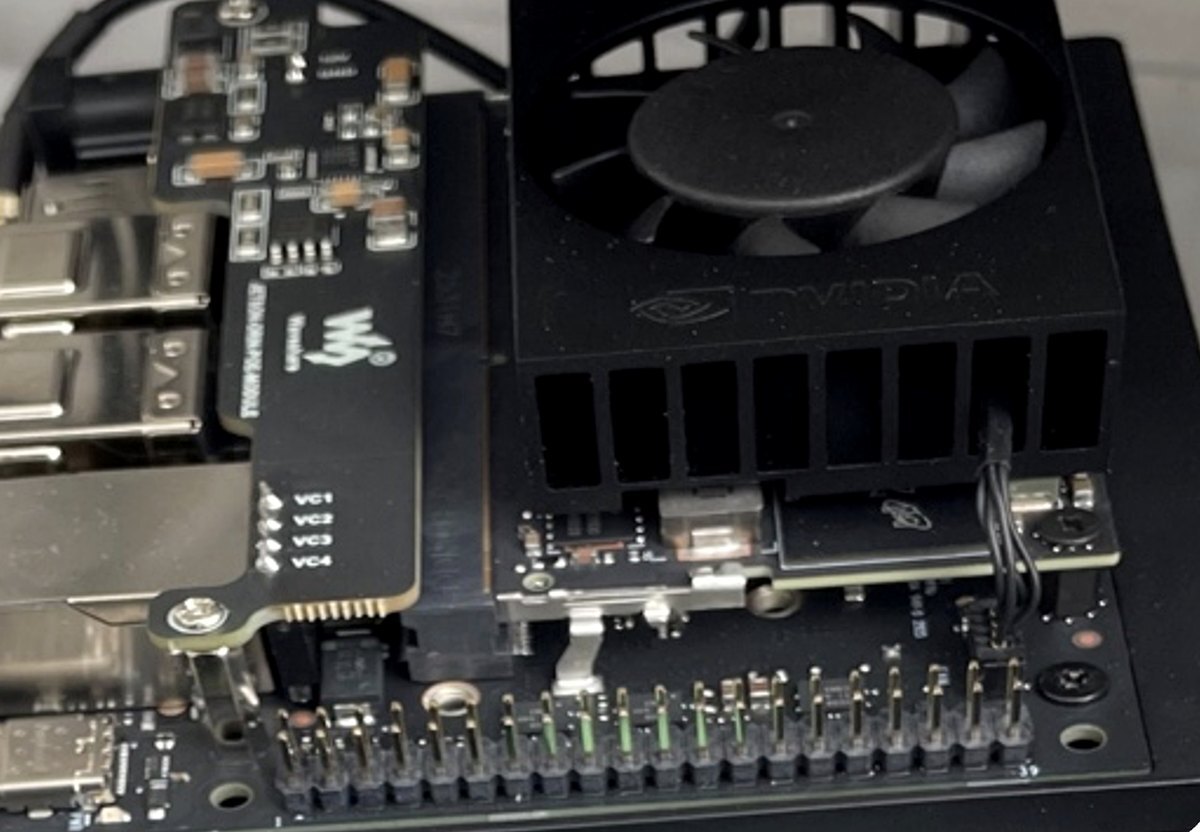 NVIDIA edge computing board with cooling fan, used to run Ecodetect AI on site